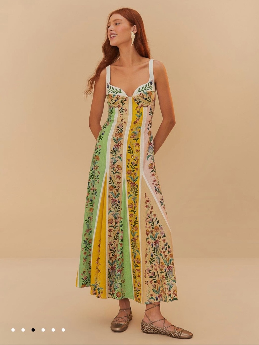 FARM Rio Delicate Floral Stripes Linen Maxi Dress, NWT 🇧🇷